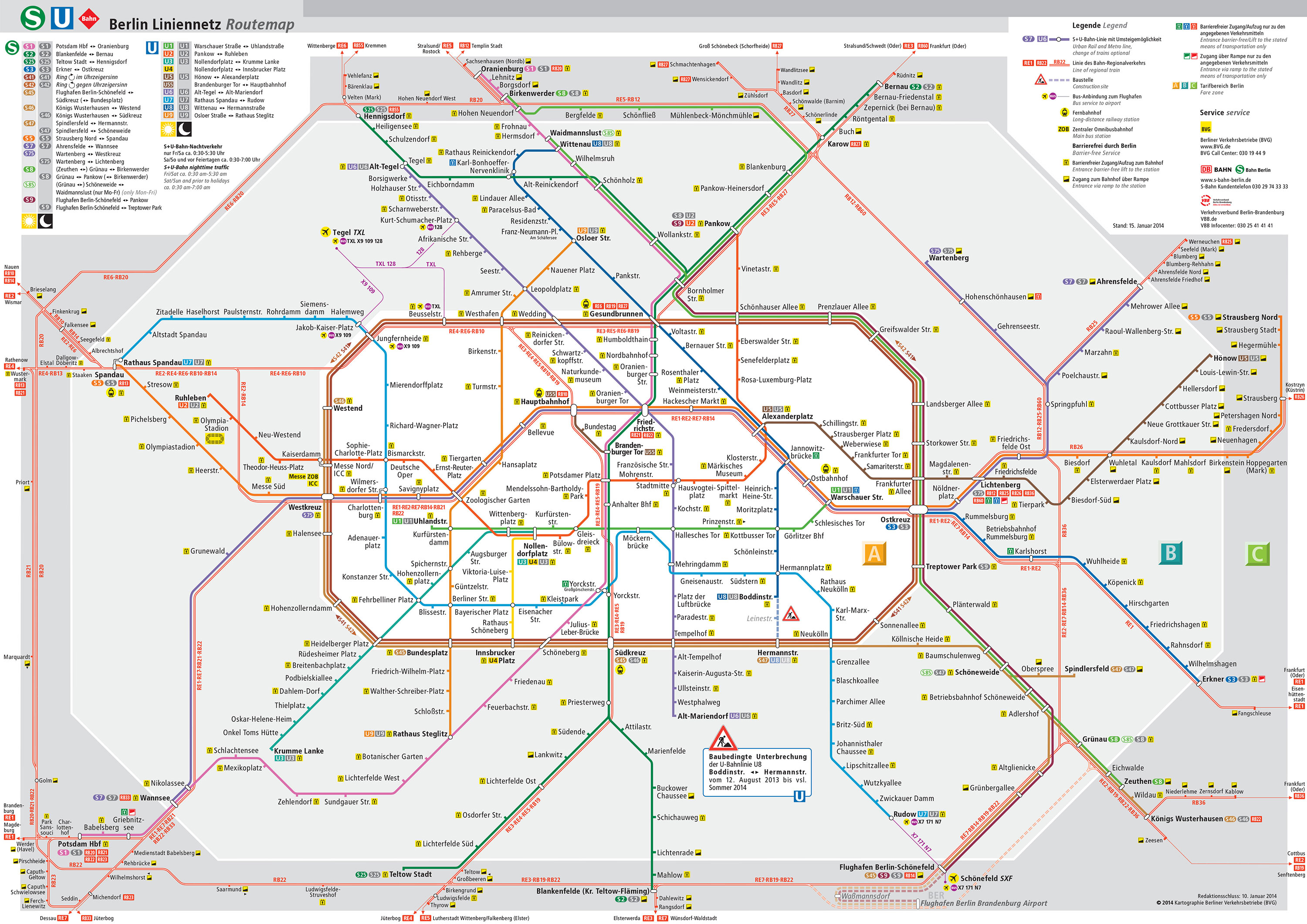 Plan et carte du train urbain (s bahn) de Berlin